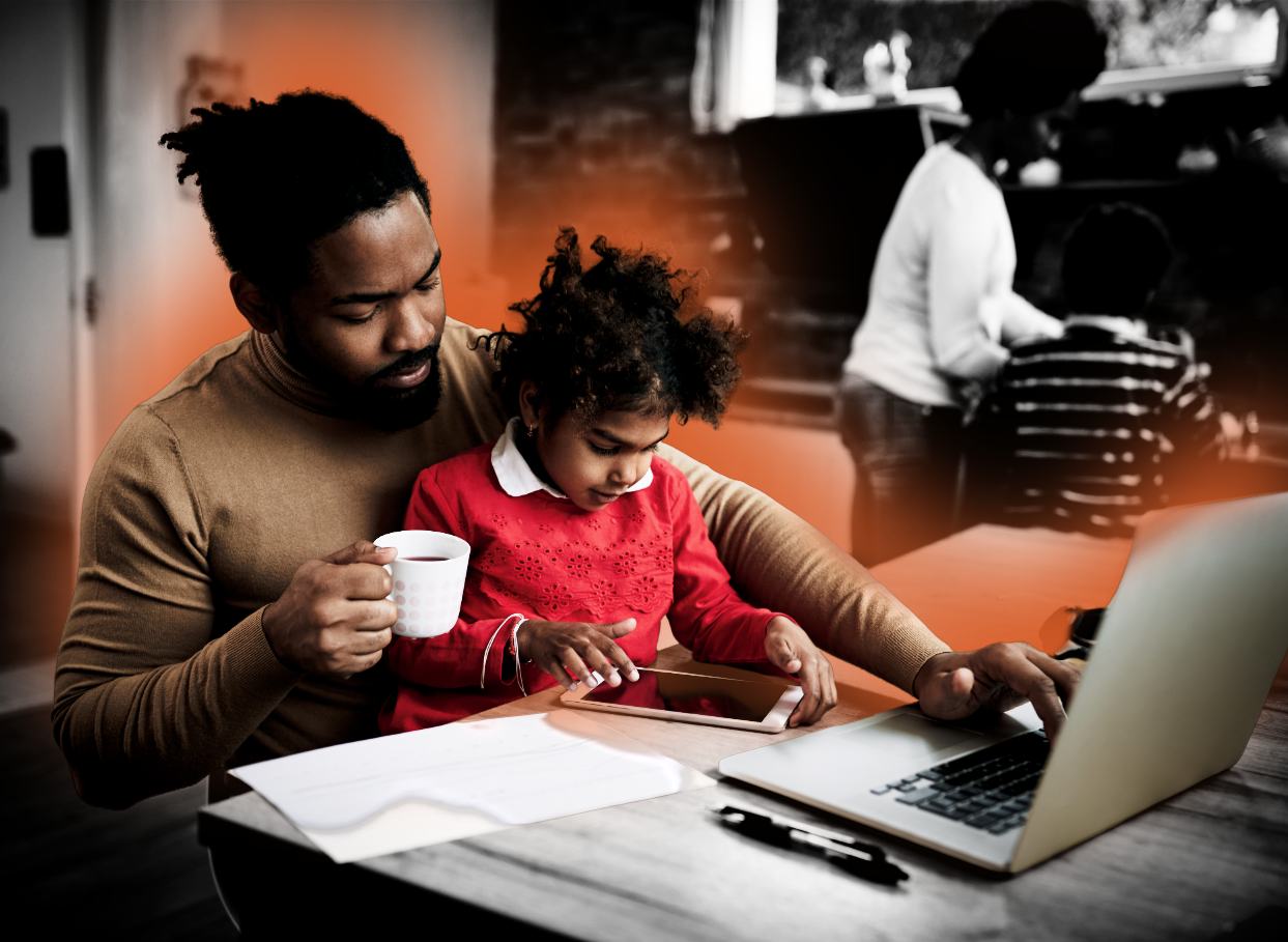 A parent and child calmly managing the day together on a device